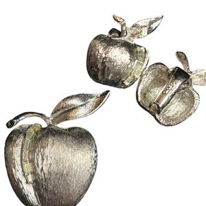 Vintage 1960's Judy Lee Apple Brooch and Clip on earrings in flawless condition